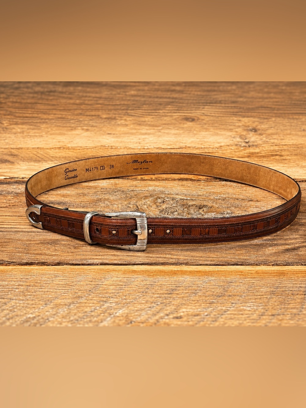 Mezlan Genuine Crocodile Belt | Made in Spain | Size 38 | Solid Brass Buckle